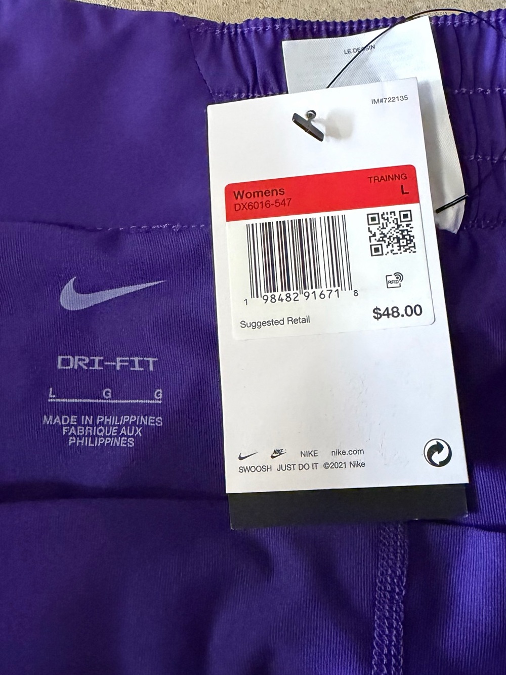 NWT Nike One Women’s Dri-Fit High-Waisted 3” 2 in 1 shorts Size Large Purple - Picture 4 of 4